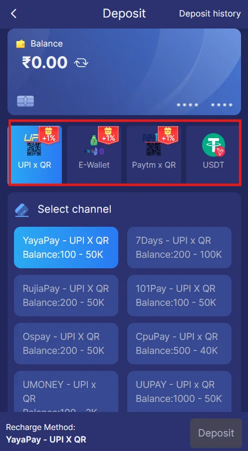 choose deposit methods
